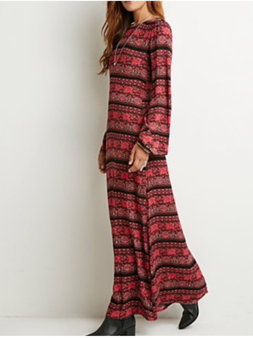 Forever 21 Burgundy and Black Printed Maxi Dress